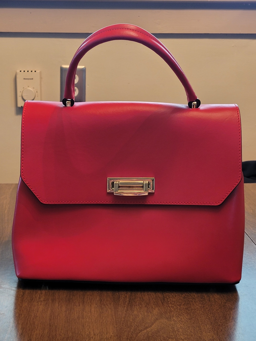 Structured Italian Leather Top-Handle Satchel in Bright Red